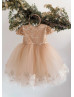 Cap Sleeves Tan Lace Tulle Stunning Flower Girl Dress